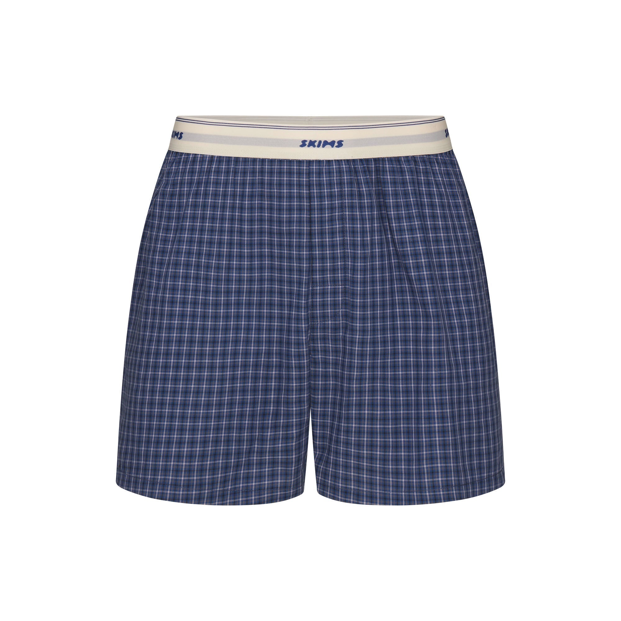 COTTON POPLIN MENS LOGO BAND BOXER | NAVY CHECK