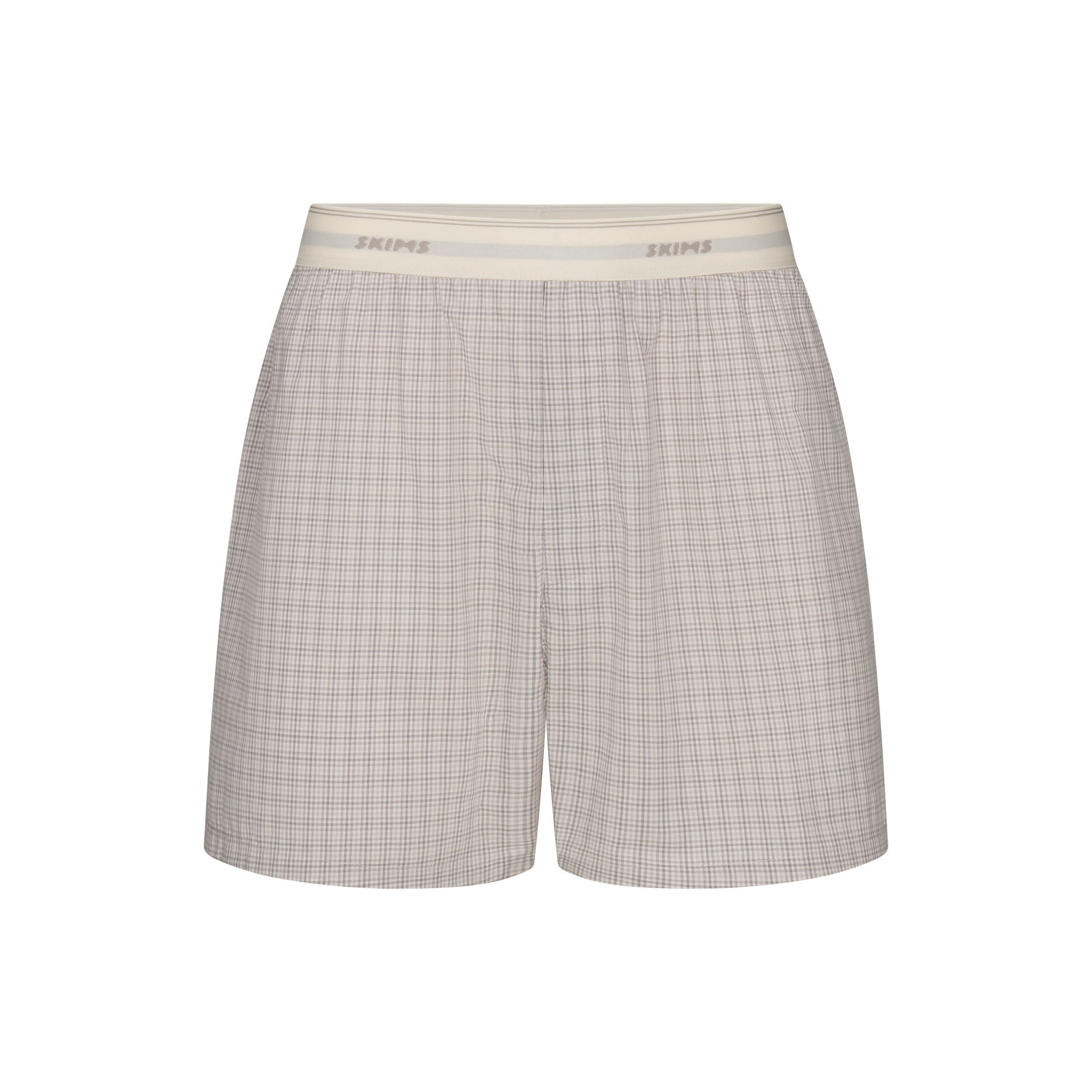 COTTON POPLIN MENS LOGO BAND BOXER | SILVER CHECK