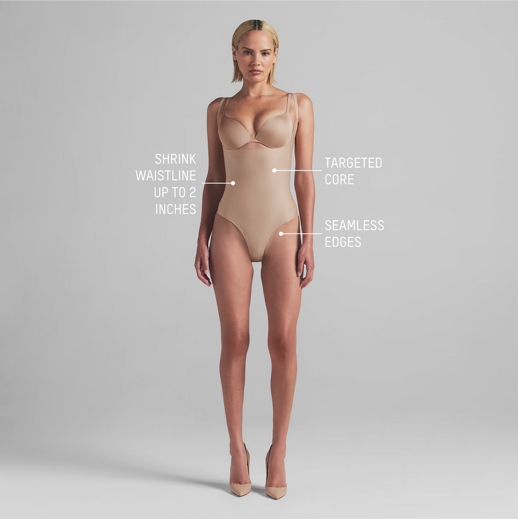 SKIMS BODY CORE SCULPT OPEN BUST THONG BODYSUIT | ONYX