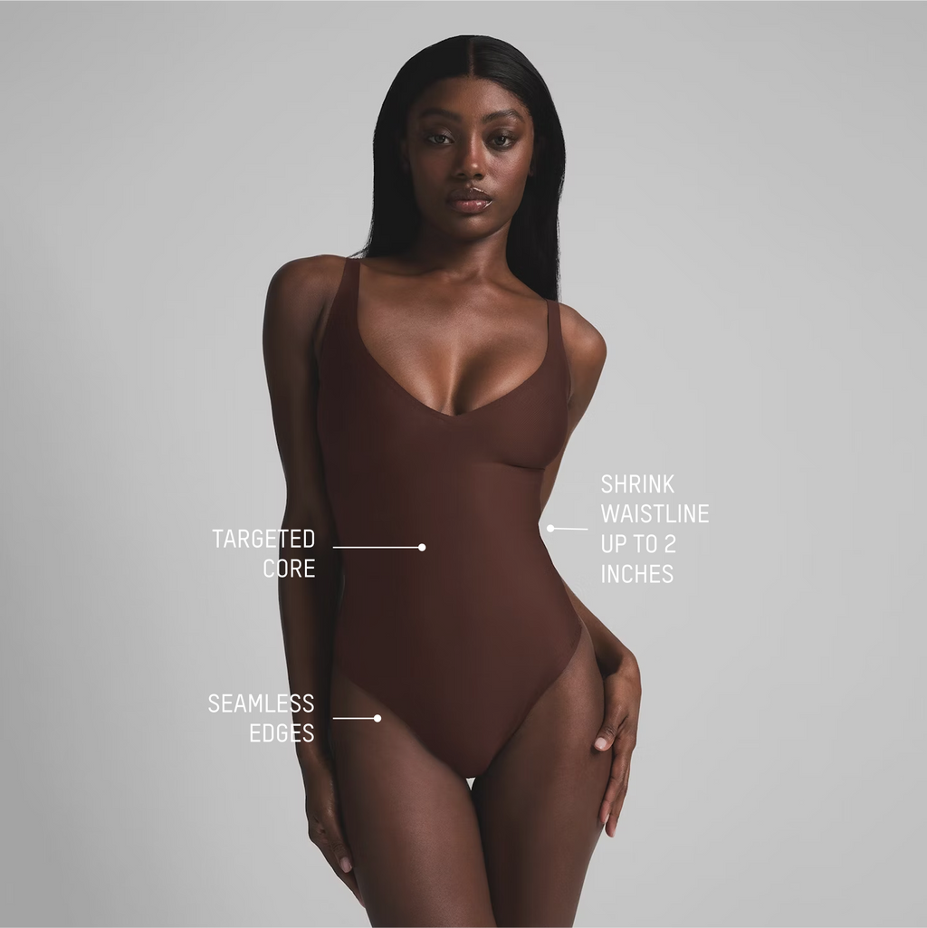 SKIMS BODY CORE SCULPT PLUNGE THONG BODYSUIT | SAND