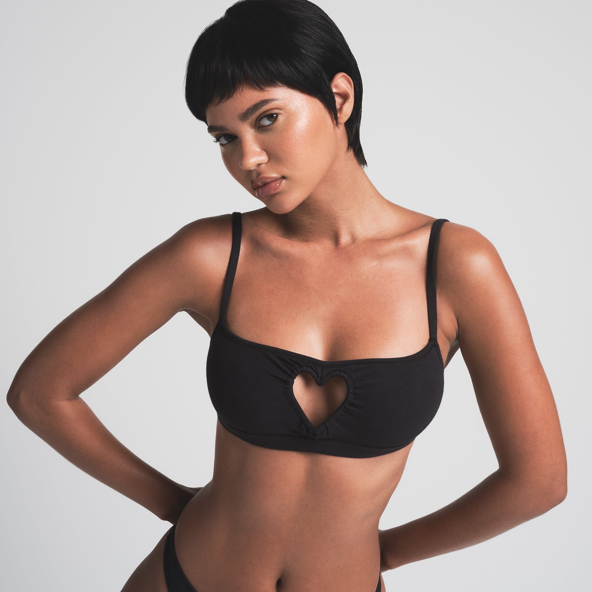 COTTON JERSEY HEART SCOOP BRALETTE | SOOT