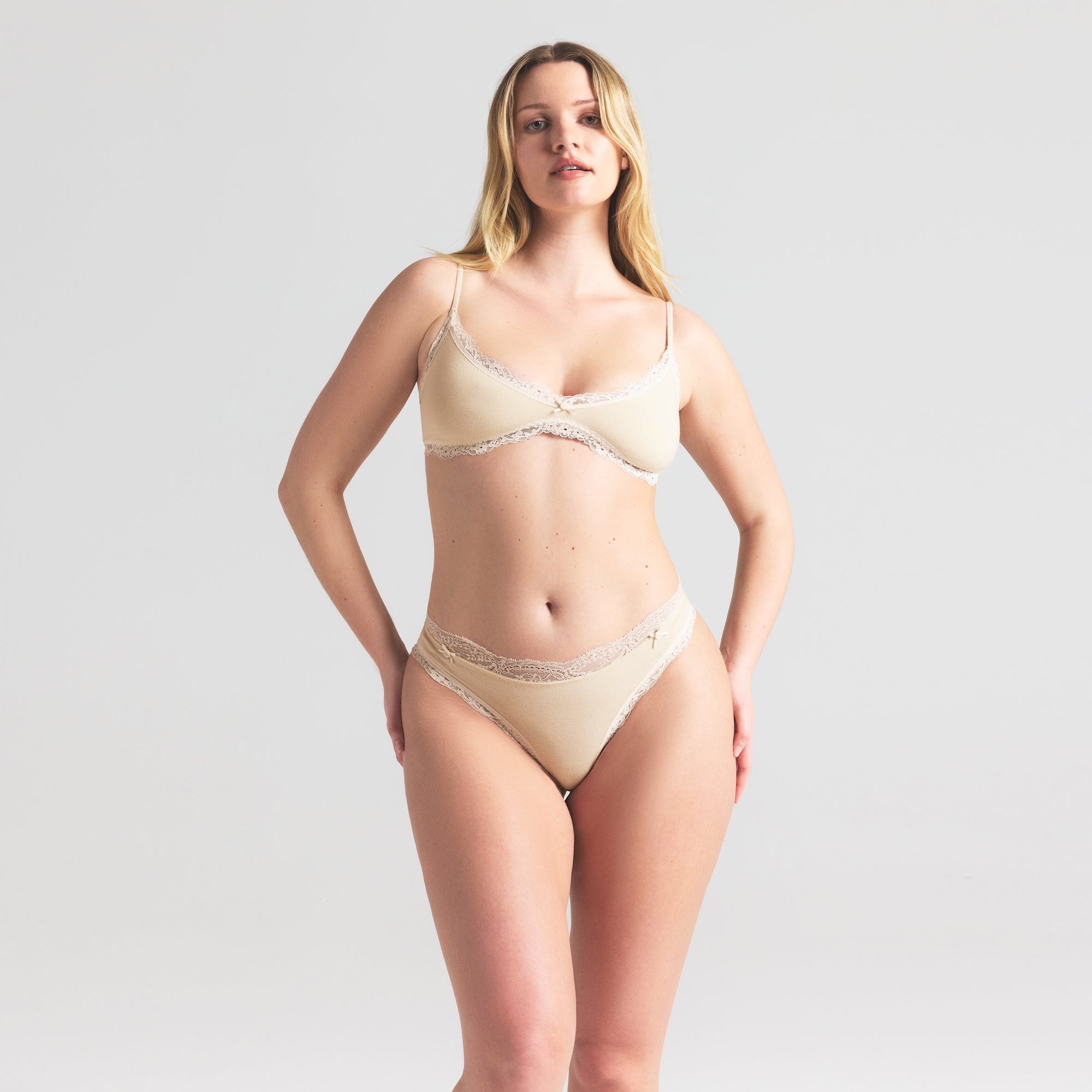 COTTON JERSEY LACE SKIMPY SCOOP BRALETTE | BUTTER