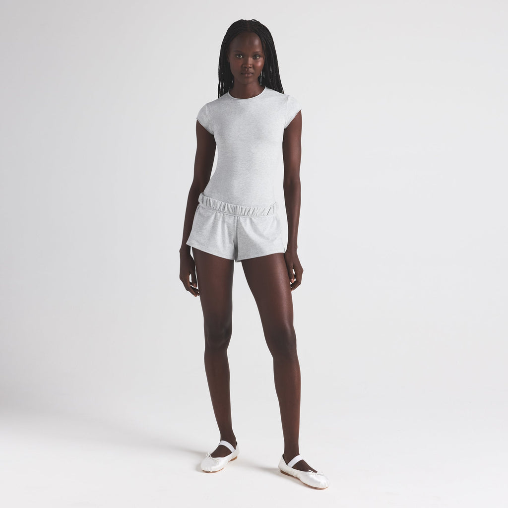 COTTON JERSEY T-SHIRT BRIEF BODYSUIT | LIGHT HEATHER GREY