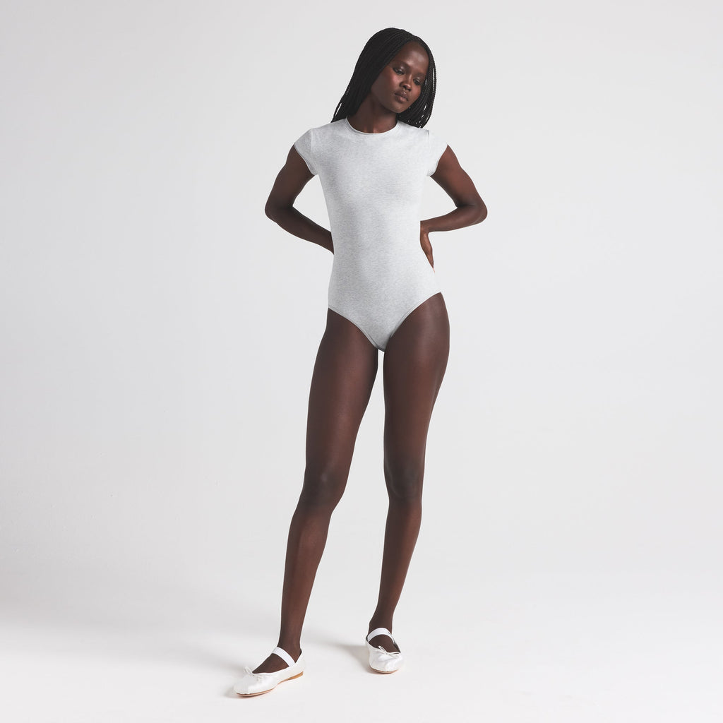 COTTON JERSEY T-SHIRT BRIEF BODYSUIT | LIGHT HEATHER GREY