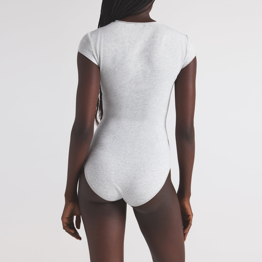 COTTON JERSEY T-SHIRT BRIEF BODYSUIT | LIGHT HEATHER GREY