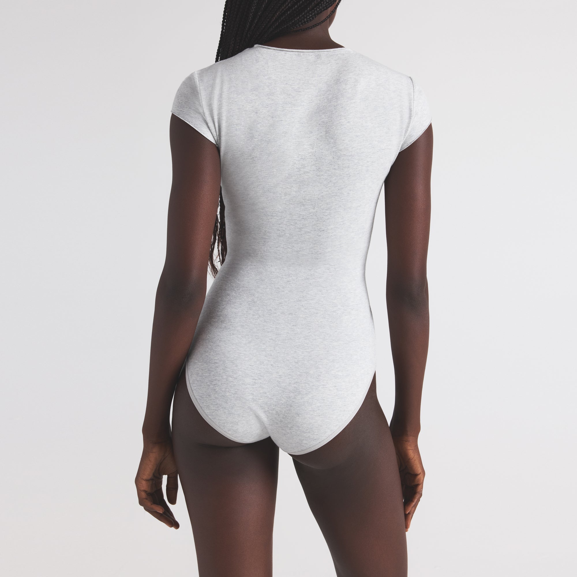 COTTON JERSEY T-SHIRT BRIEF BODYSUIT | LIGHT HEATHER GREY