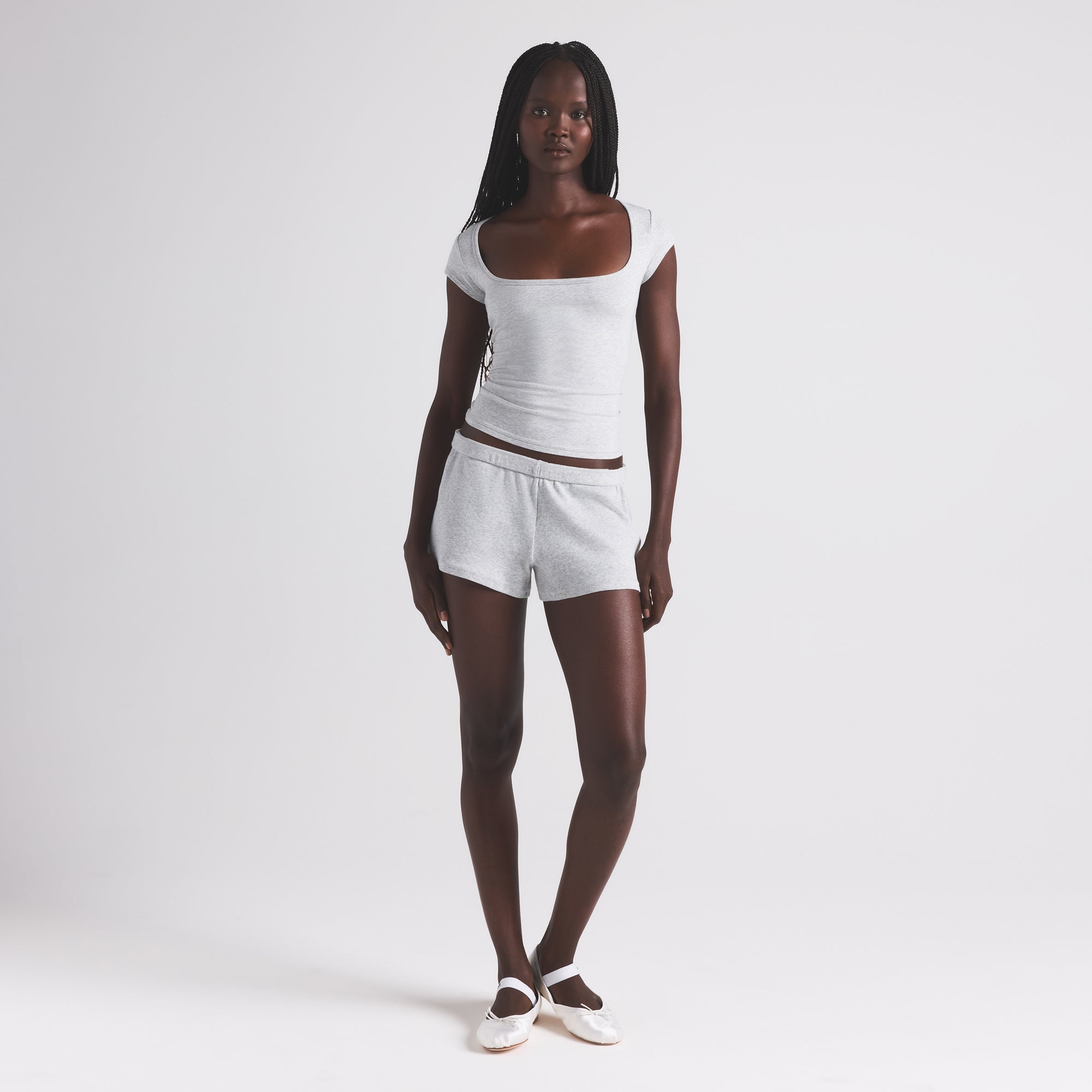 COTTON JERSEY SCOOP NECK T-SHIRT | LIGHT HEATHER GREY