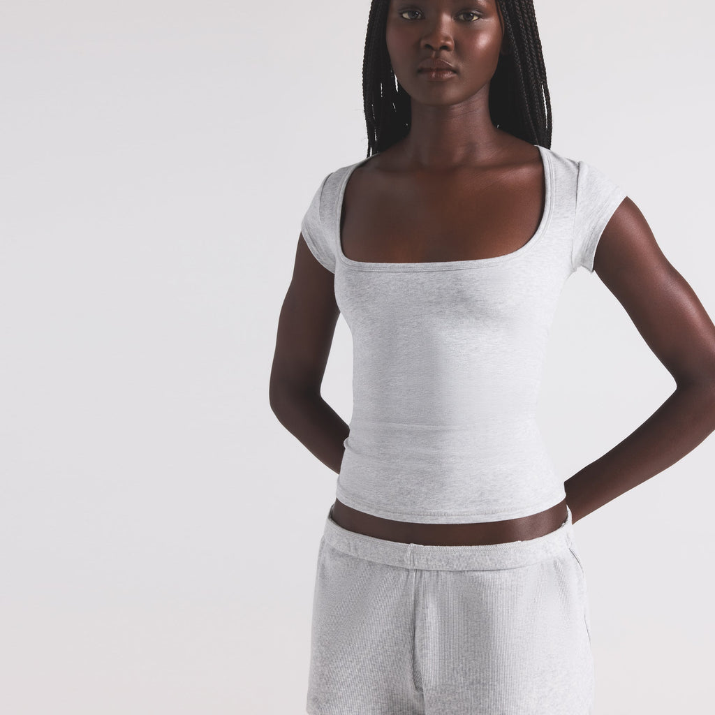 COTTON JERSEY SCOOP NECK T-SHIRT | LIGHT HEATHER GREY