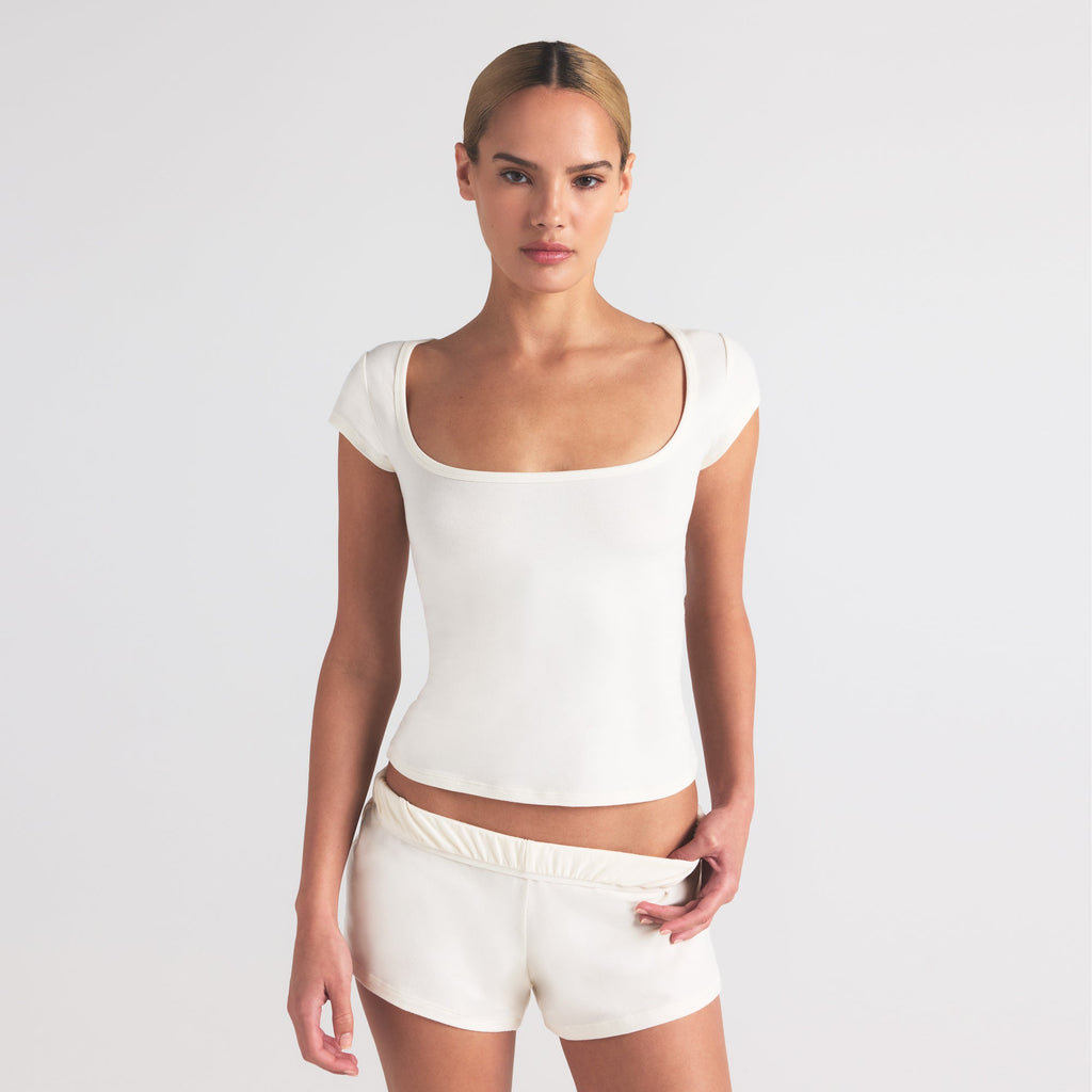 COTTON JERSEY SCOOP NECK T-SHIRT | MARBLE