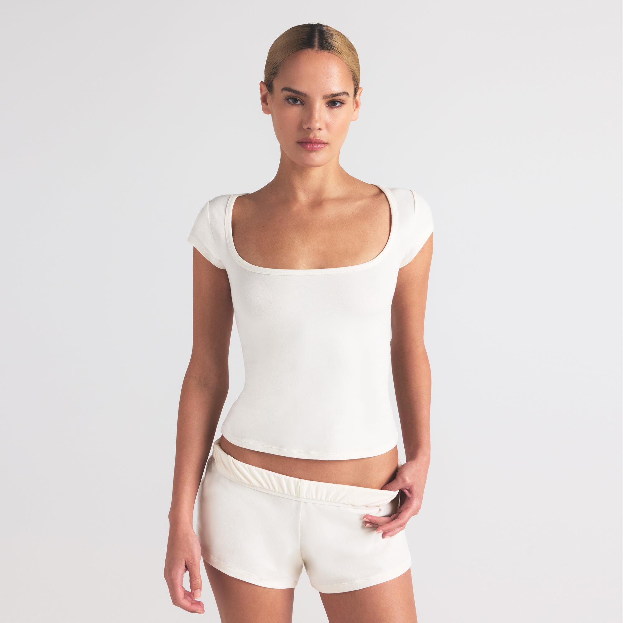 COTTON JERSEY SCOOP NECK T-SHIRT | MARBLE