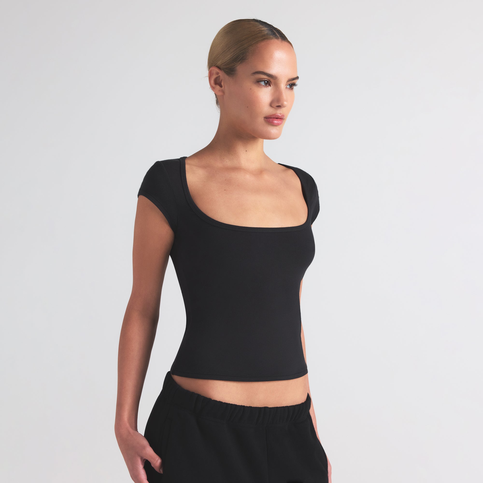 COTTON JERSEY SCOOP NECK T-SHIRT | SOOT