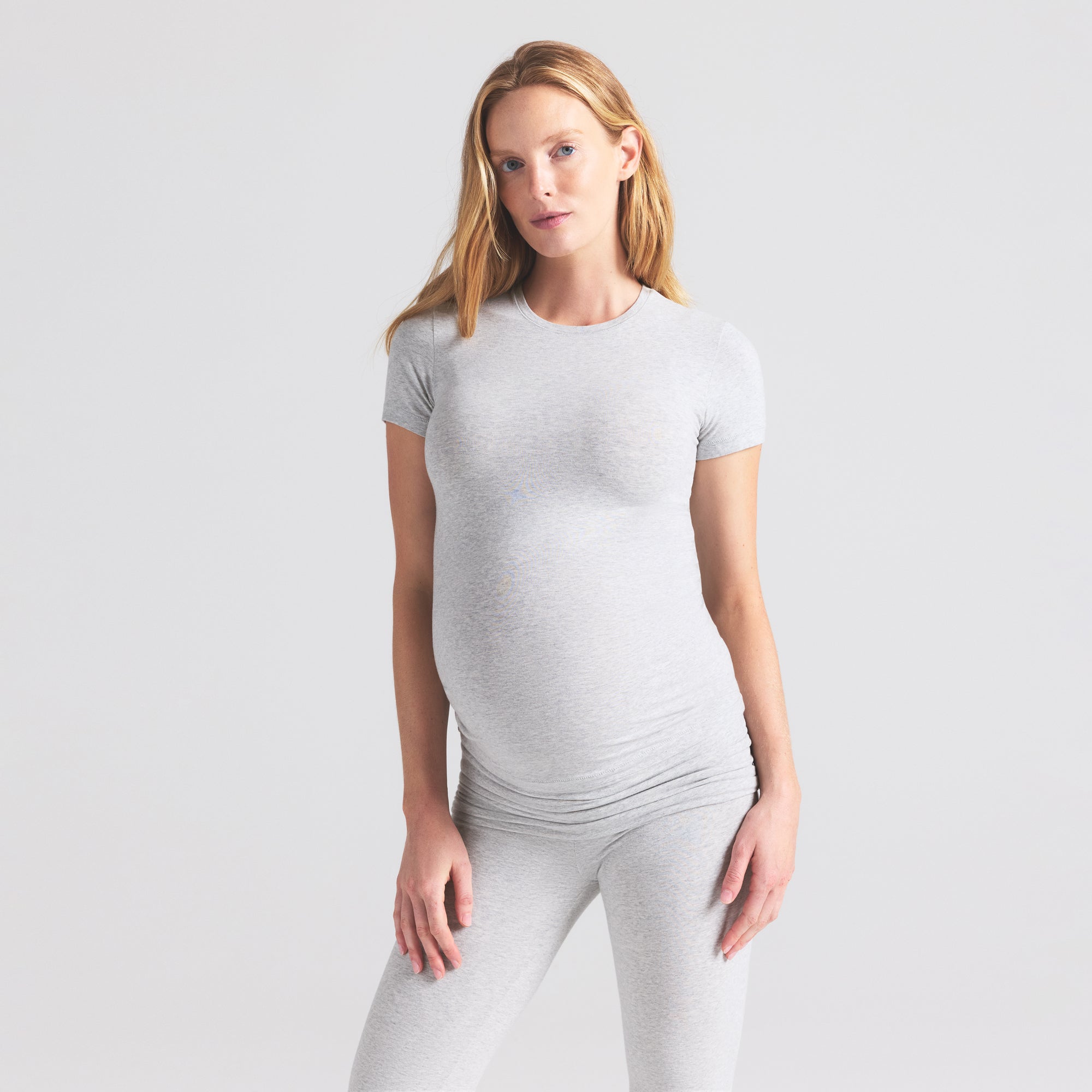 COTTON JERSEY MATERNITY T-SHIRT | LIGHT HEATHER GREY