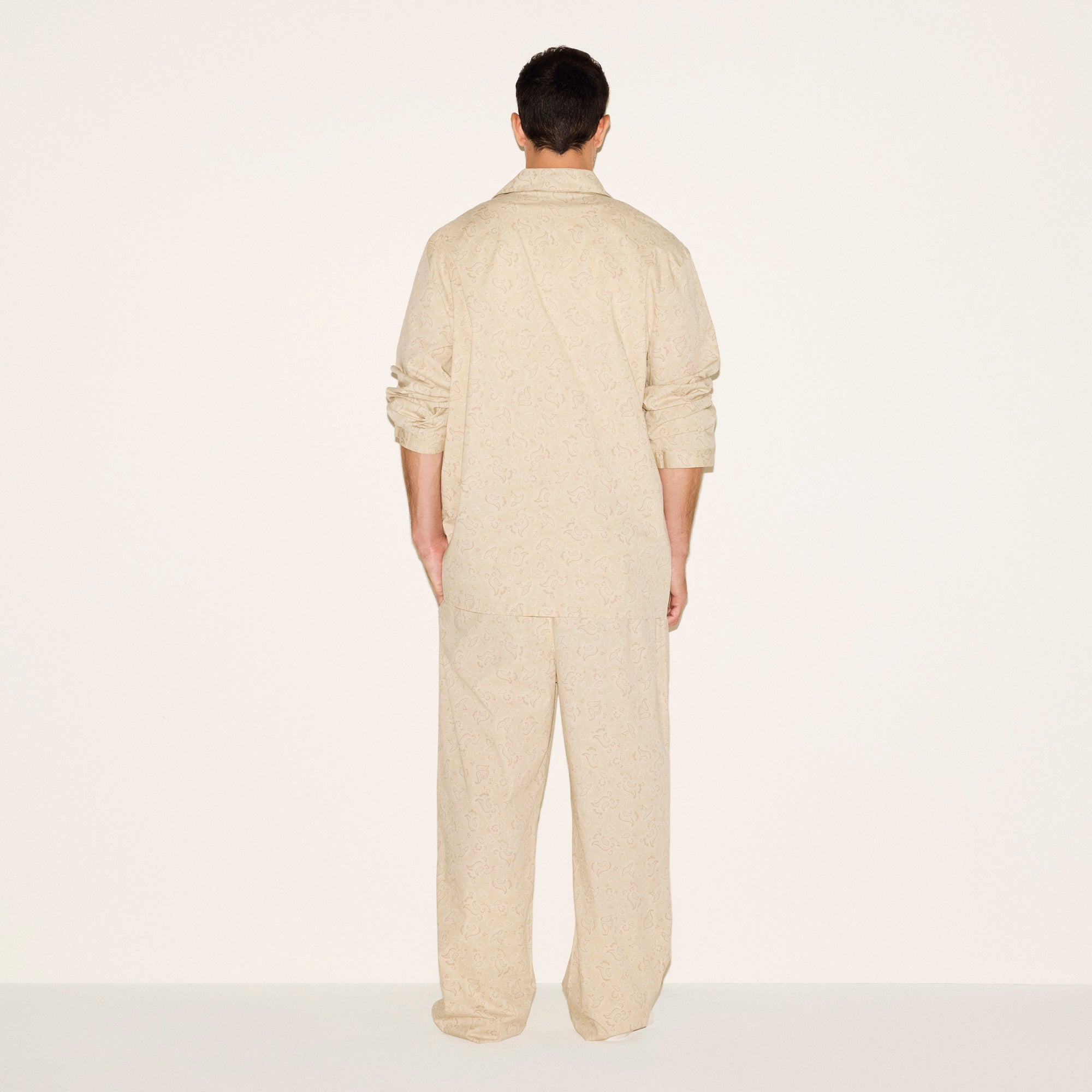 COTTON POPLIN MENS LONG SLEEP SET | TAN PAISLEY PRINT
