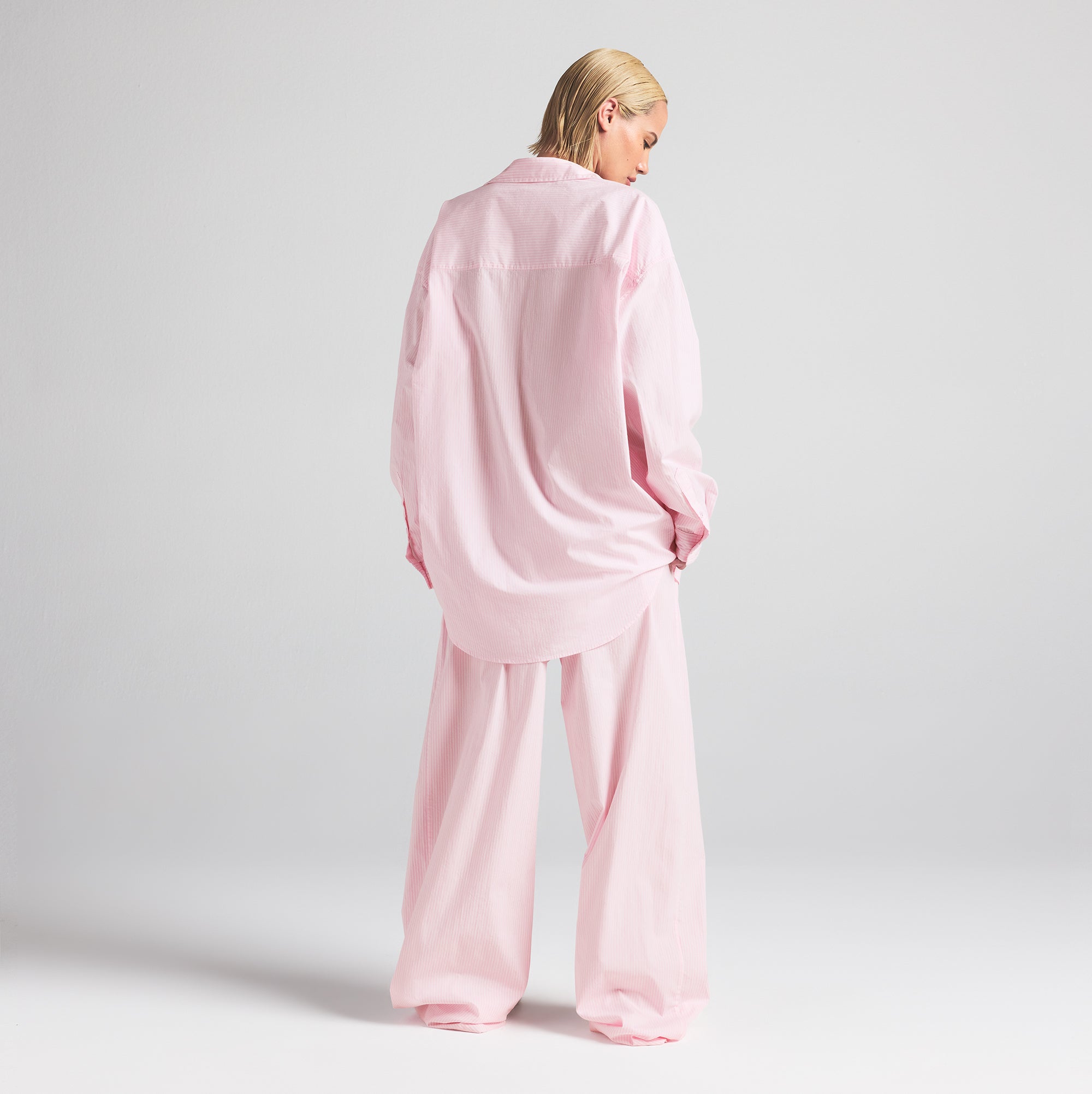 COTTON POPLIN OVERSIZED SLEEP SET | CHERRY BLOSSOM STRIPE