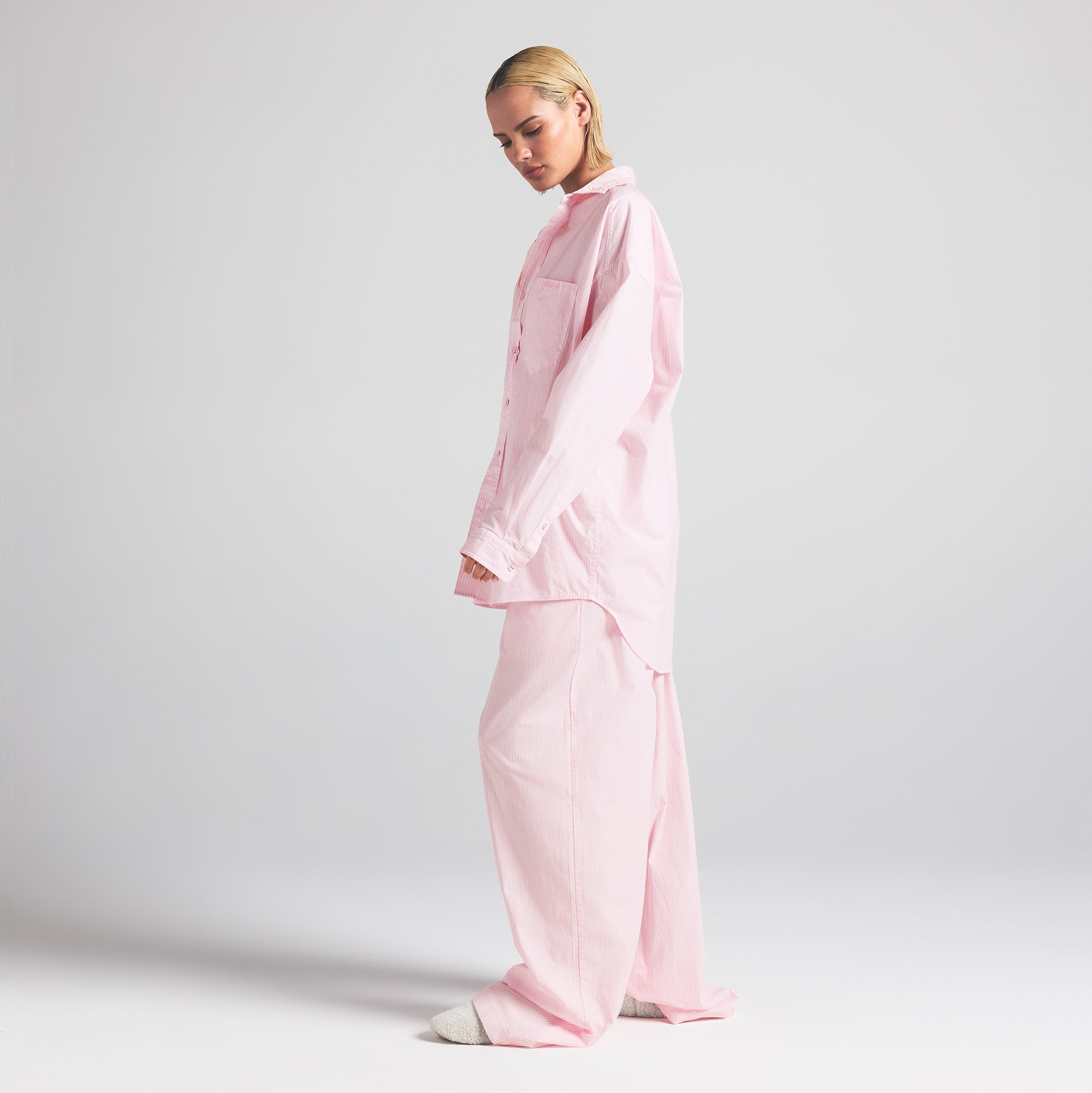 COTTON POPLIN OVERSIZED SLEEP SET | CHERRY BLOSSOM STRIPE