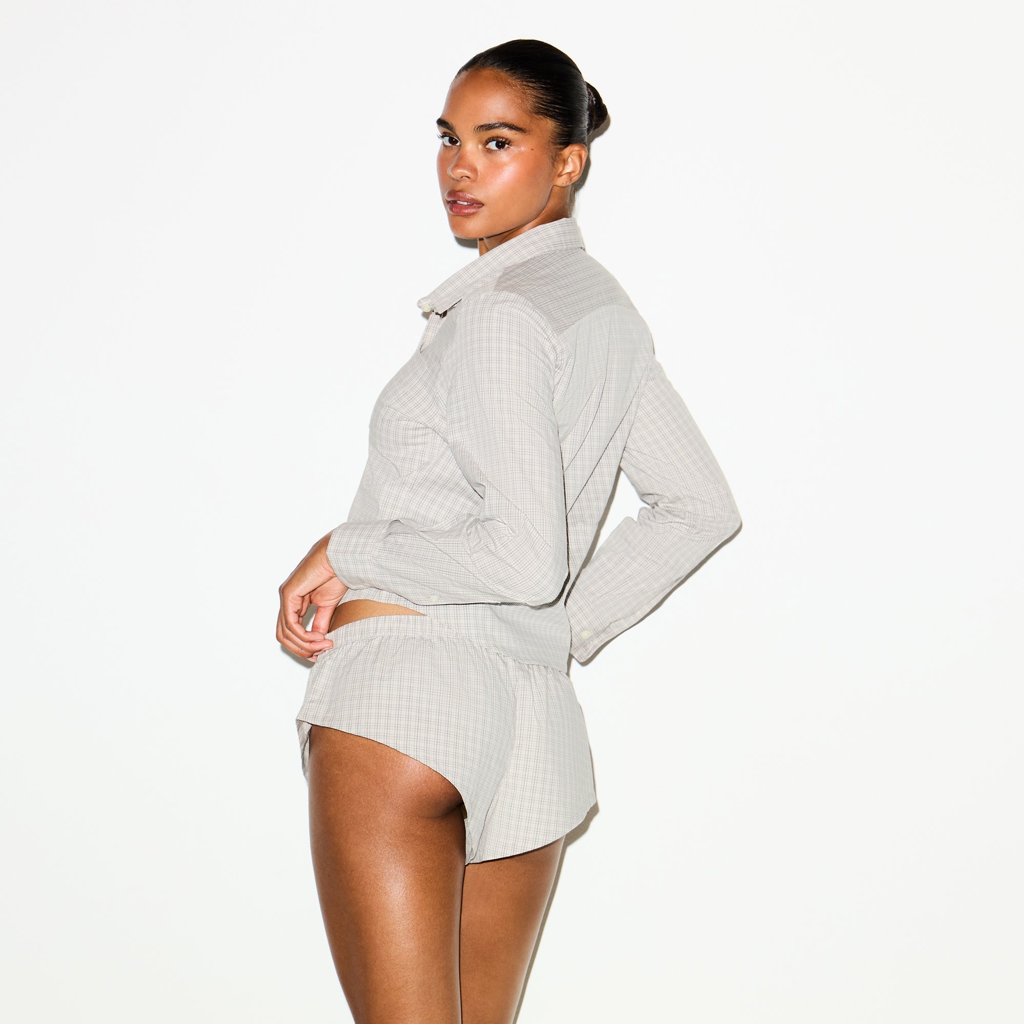 COTTON POPLIN MICRO SHORT SLEEP SET | SILVER CHECK