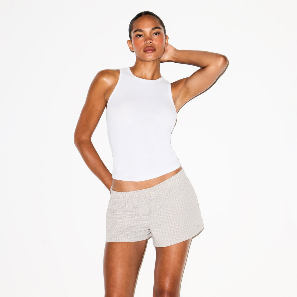 COTTON POPLIN BOXER SLEEP SET | SILVER CHECK