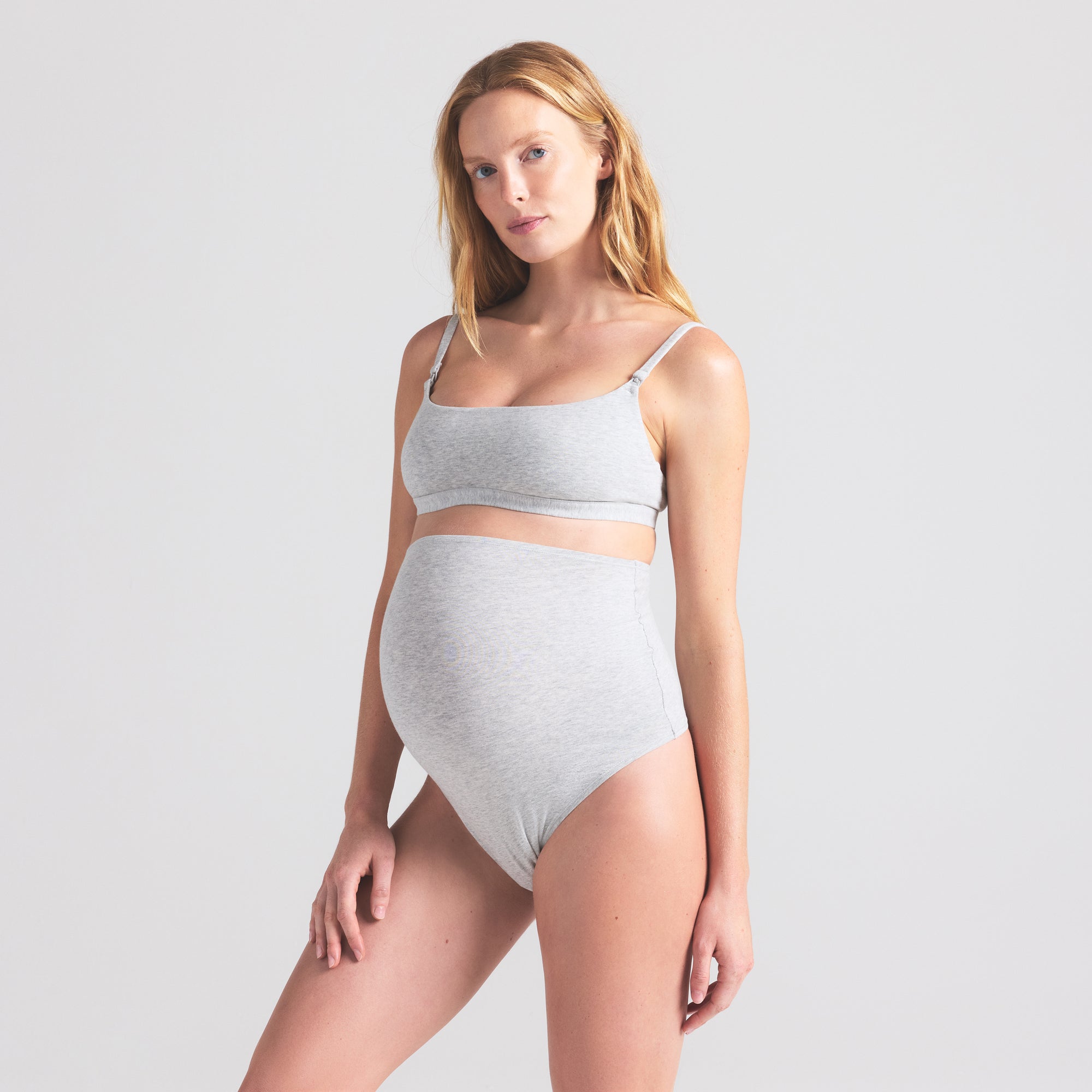 COTTON JERSEY MATERNITY HIGH-WAISTED THONG | LIGHT HEATHER GREY