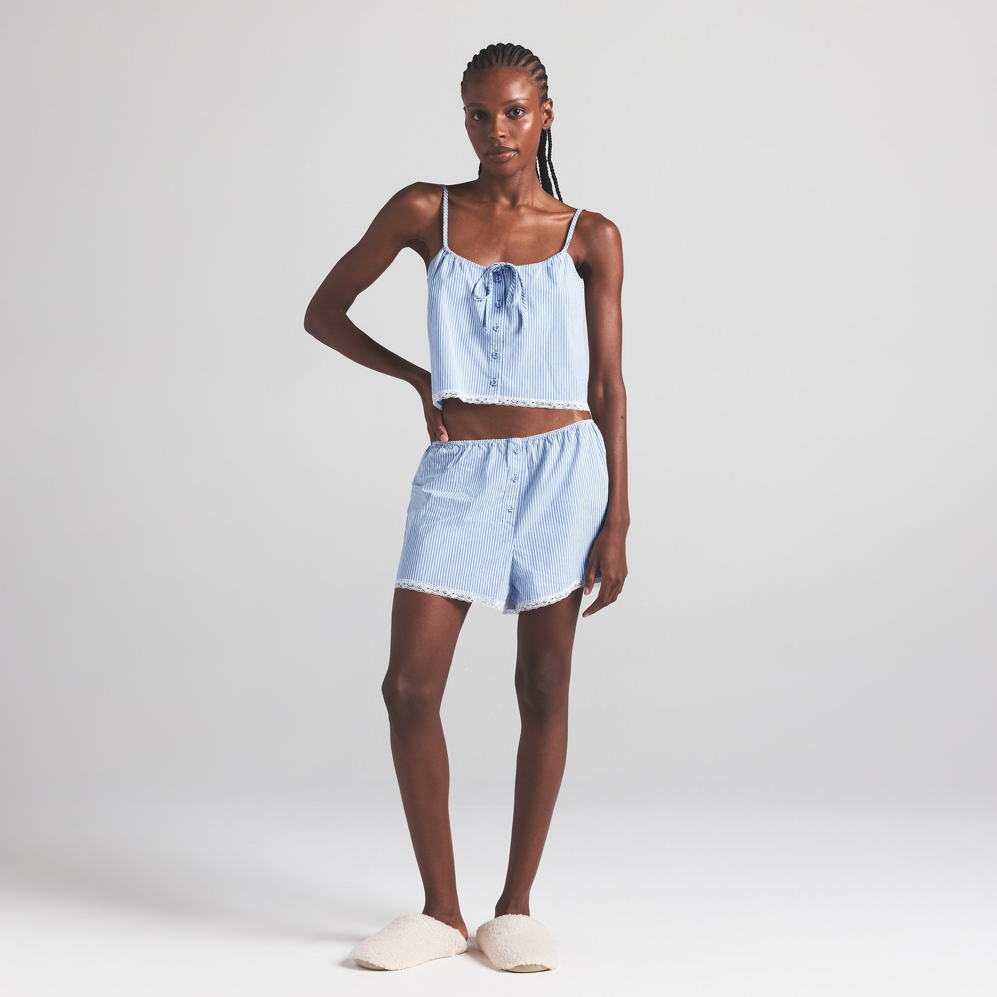 COTTON POPLIN SLEEP CAMI | CADET STRIPE