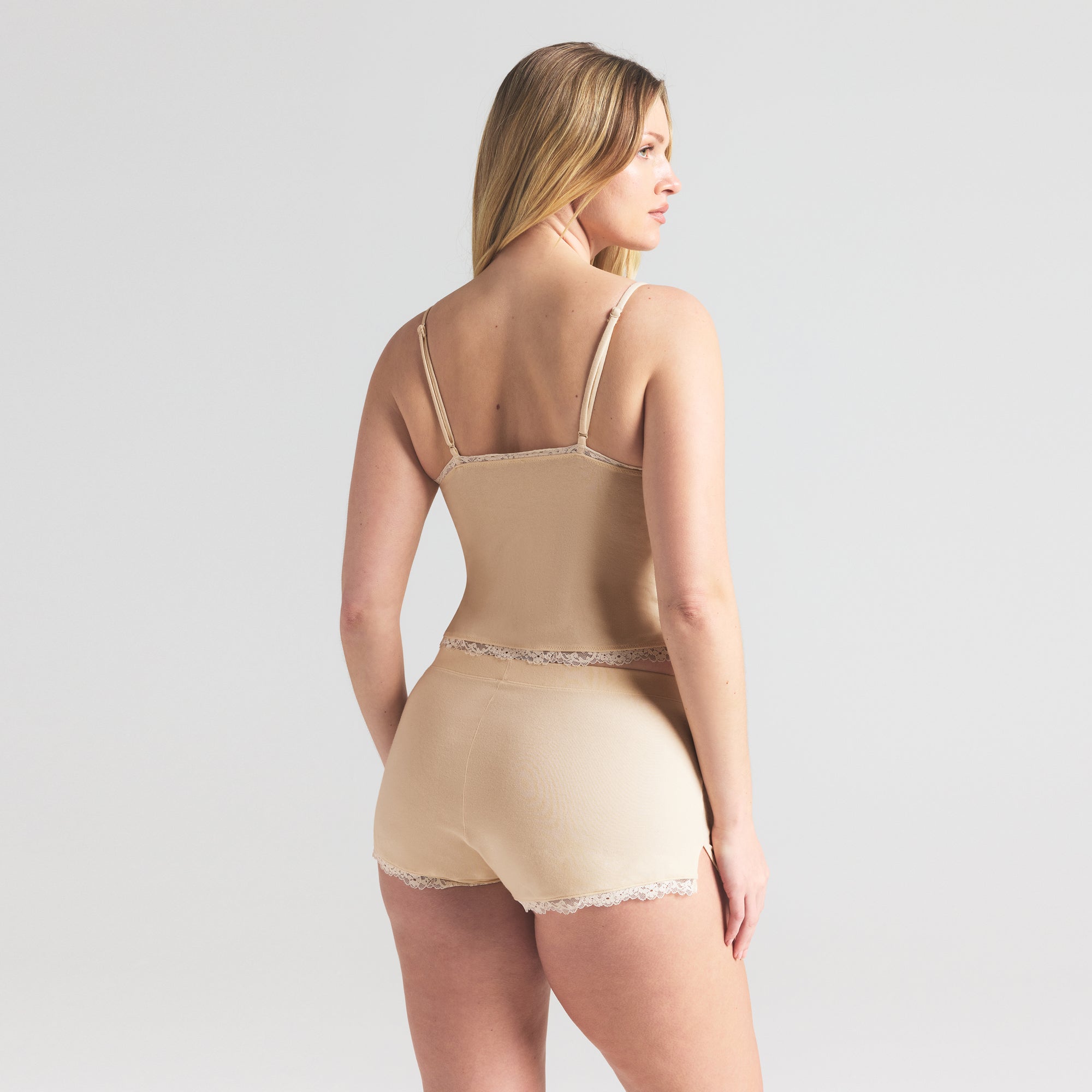 COTTON JERSEY LACE CAMI AND SHORT SET | BUTTER