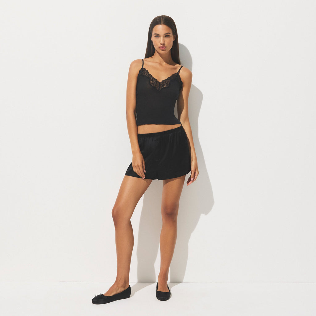 SHEER RIB LACE CAMI | SOOT