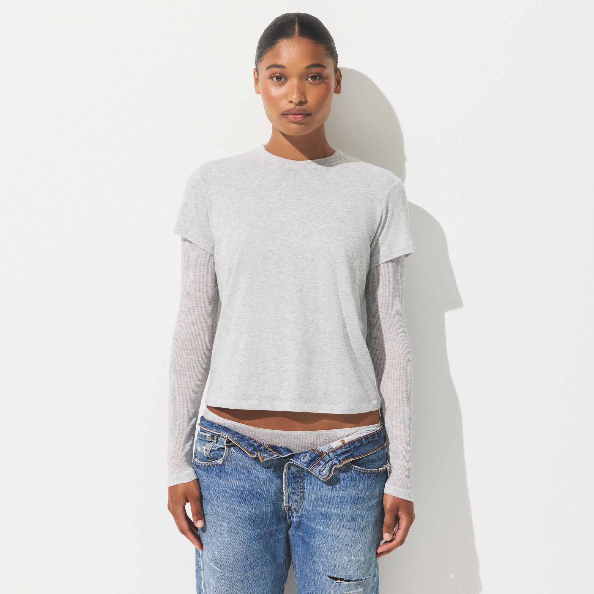 SHEER JERSEY T-SHIRT | LIGHT HEATHER GREY
