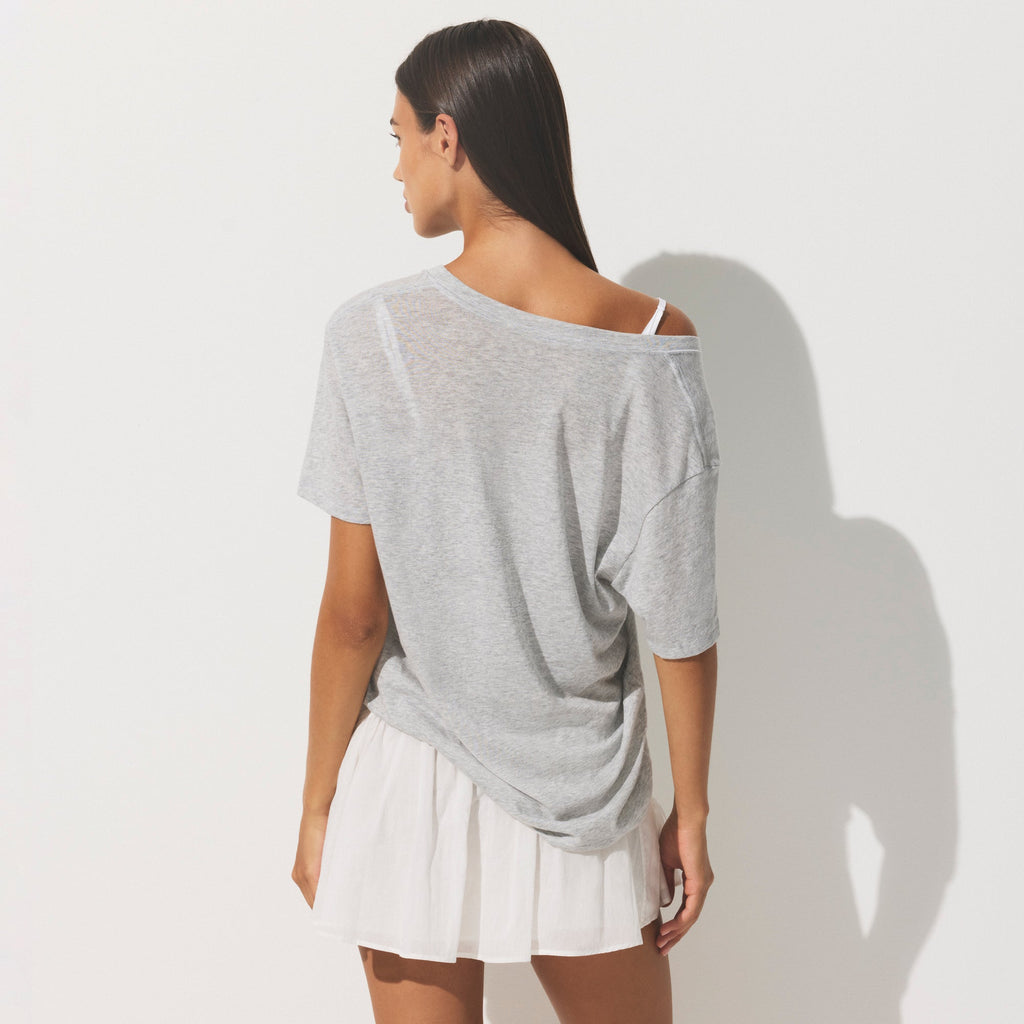 SHEER JERSEY V-NECK T-SHIRT | LIGHT HEATHER GREY