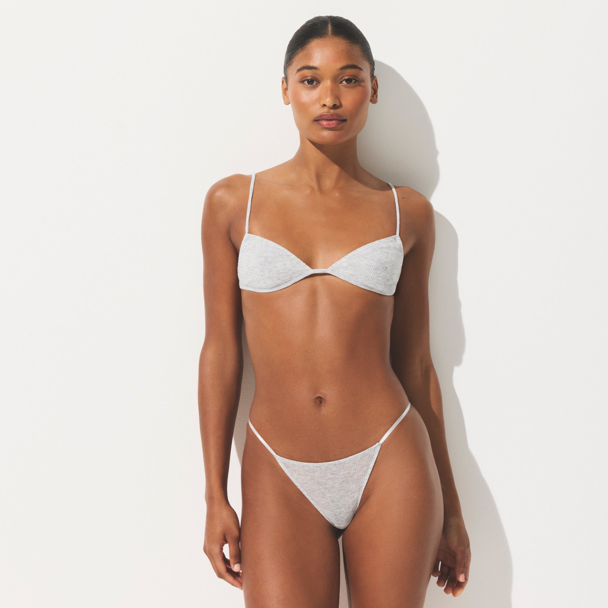 SHEER RIB SKIMPY TRIANGLE BRALETTE | LIGHT HEATHER GREY