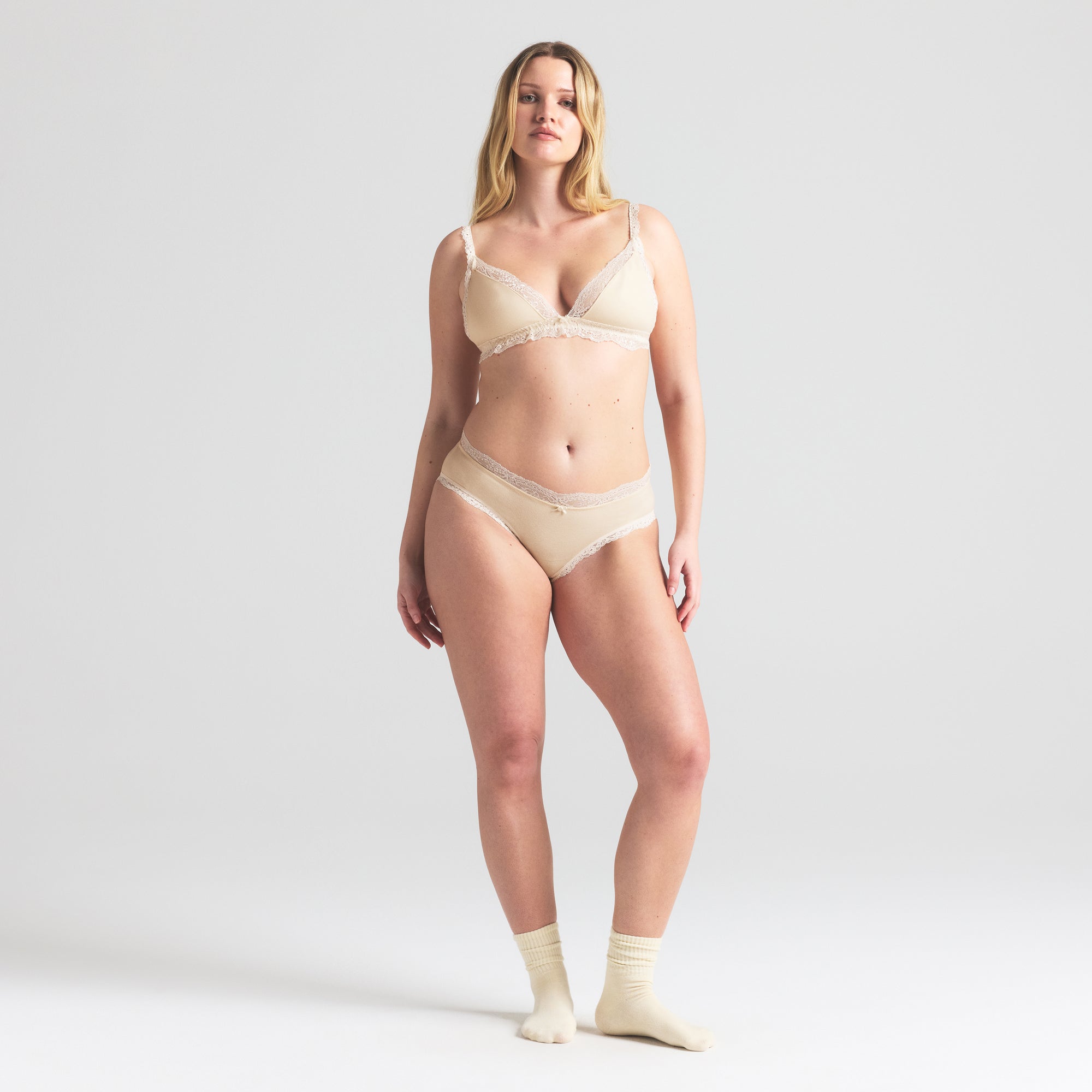 COTTON JERSEY LACE TRIANGLE BRALETTE | BUTTER