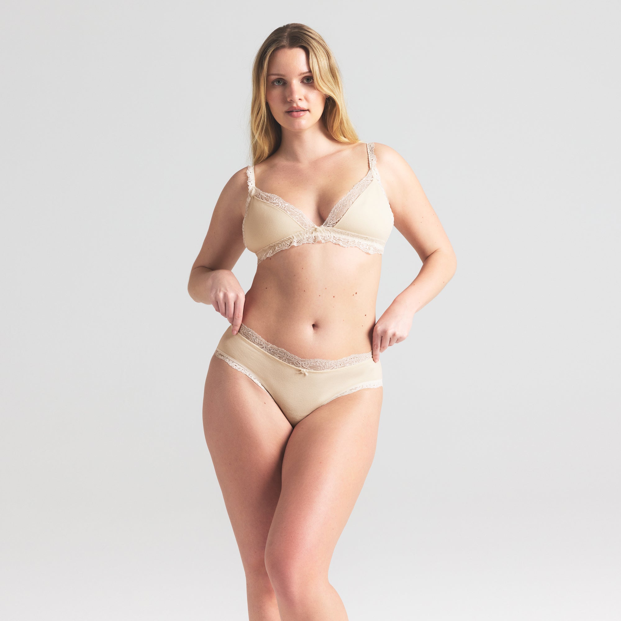 COTTON JERSEY LACE TRIANGLE BRALETTE | BUTTER