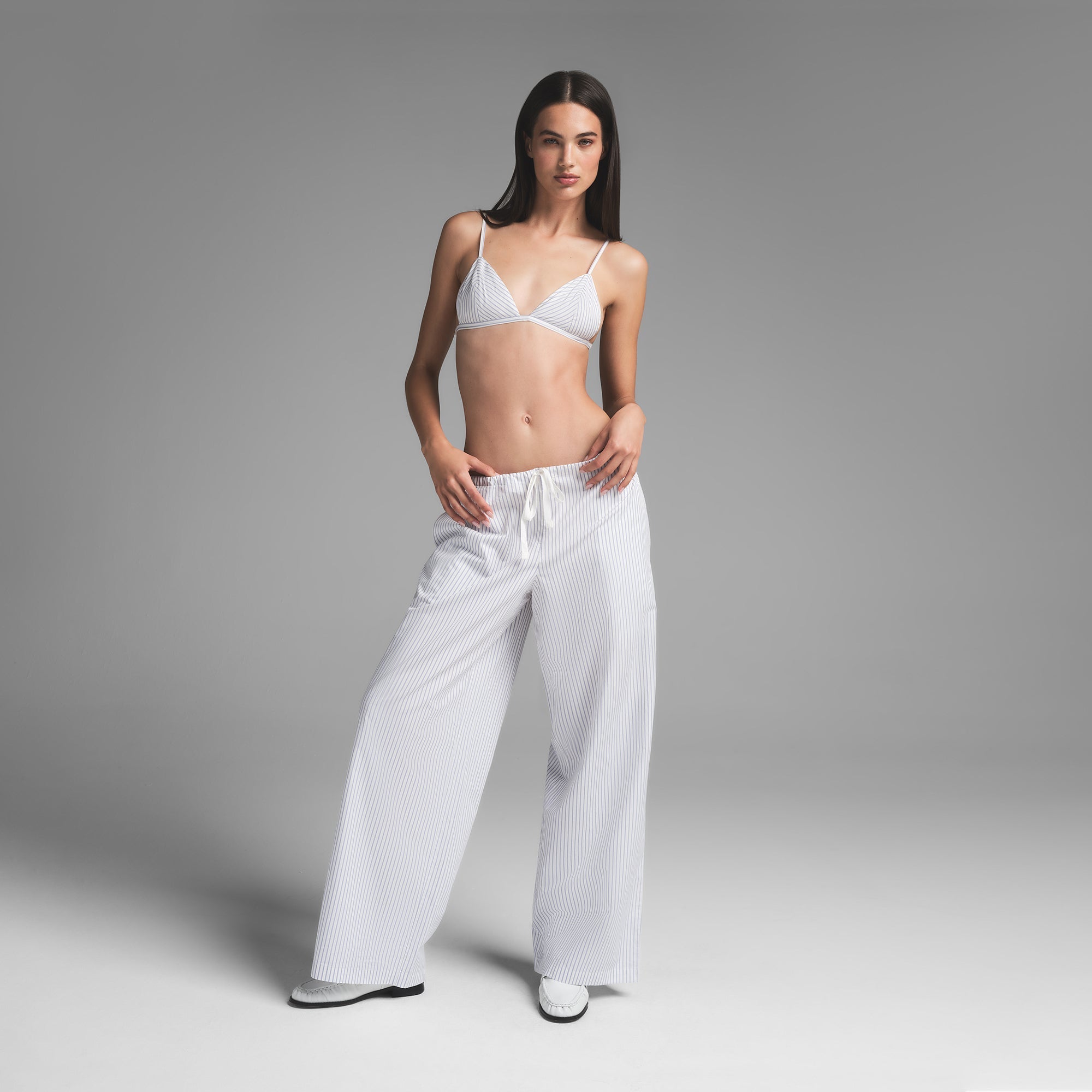 COTTON POPLIN TRIANGLE BRALETTE | ZEN BLUE STRIPE