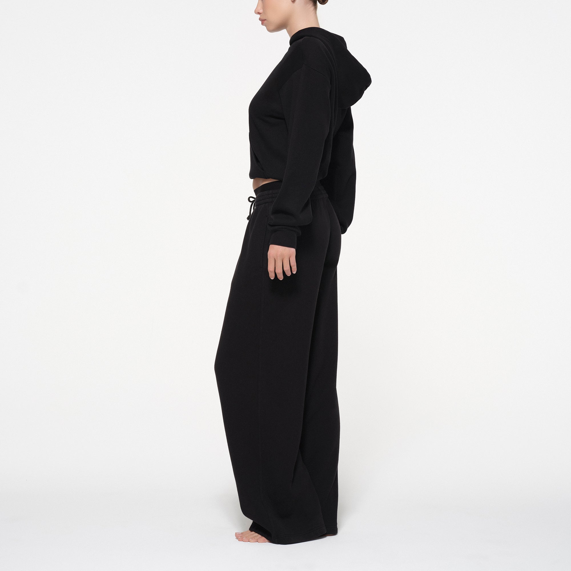 COTTON FLEECE OVERSIZED DOUBLE WAISTBAND PANT | ONYX