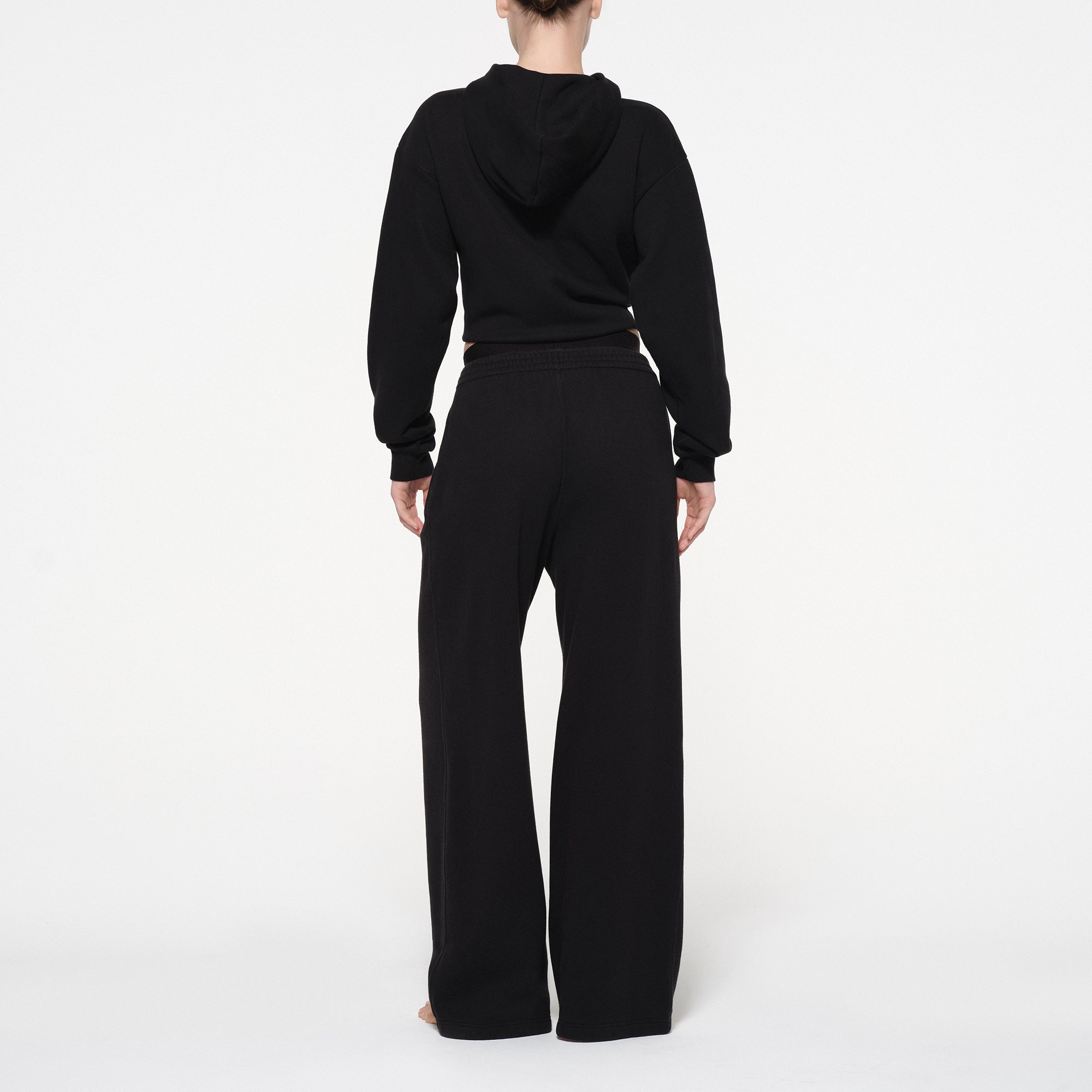 COTTON FLEECE OVERSIZED DOUBLE WAISTBAND PANT | ONYX