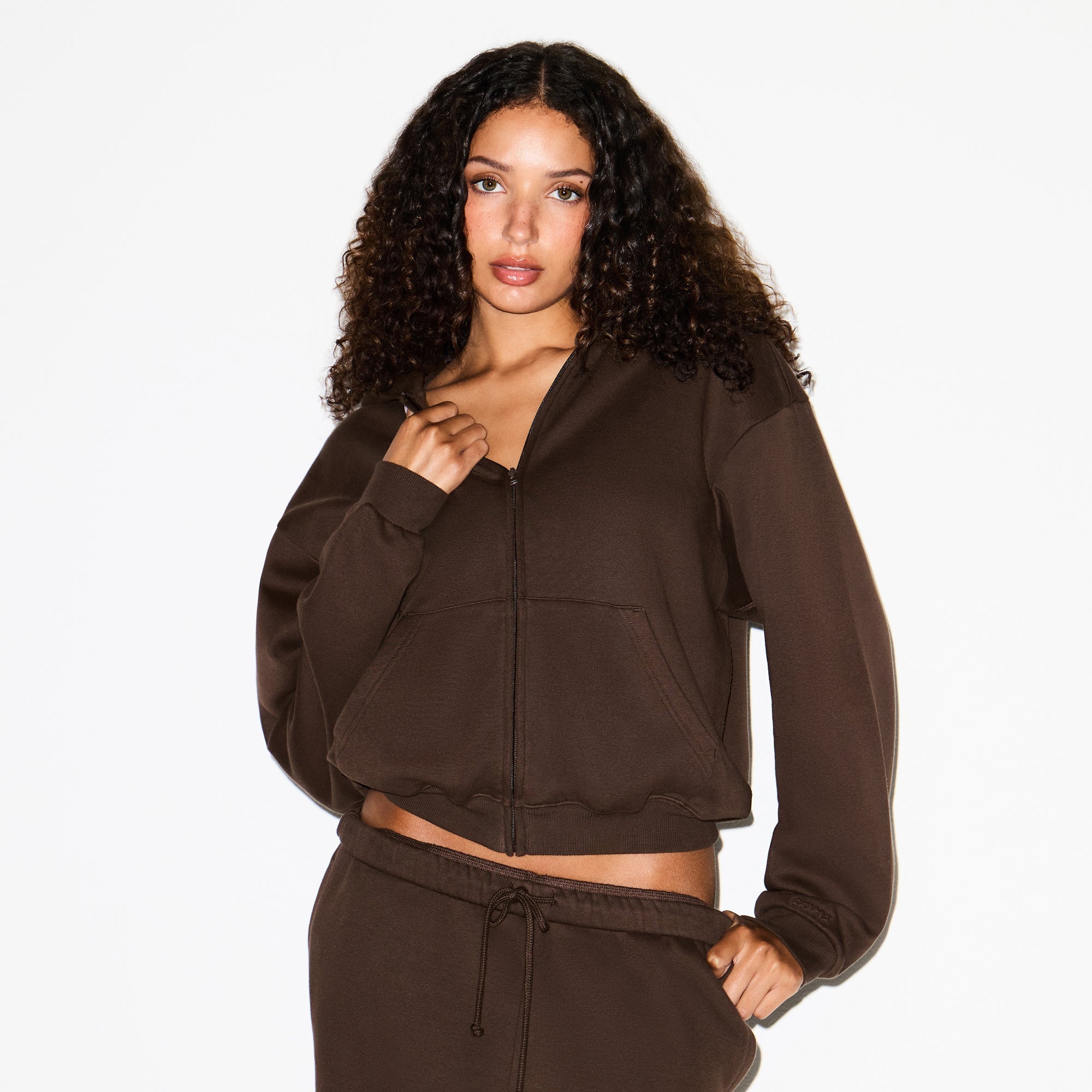 COTTON FLEECE CLASSIC ZIP UP HOODIE | DARK SEPIA