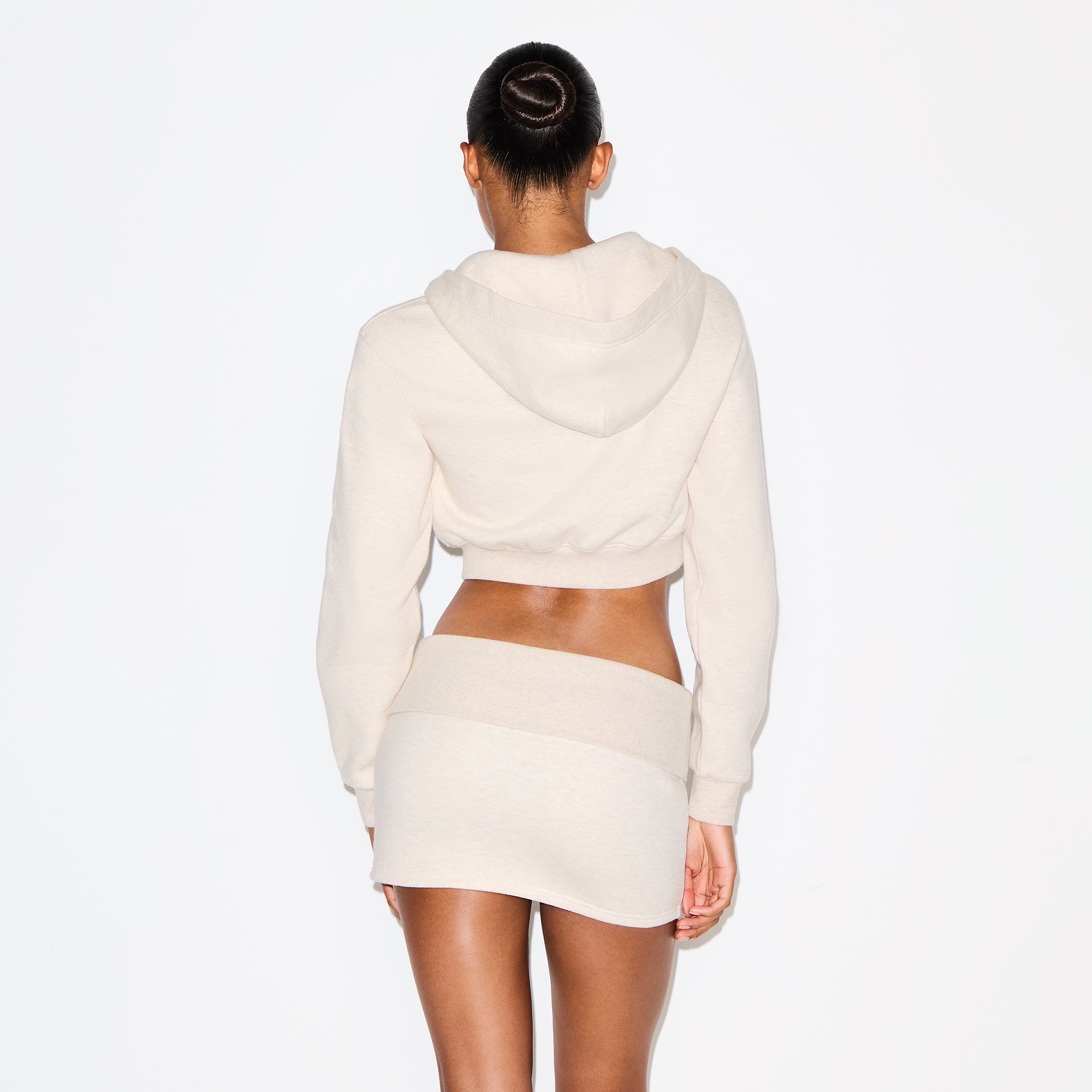 COTTON FLEECE CROPPED ZIP UP HOODIE | OATMEAL HEATHER