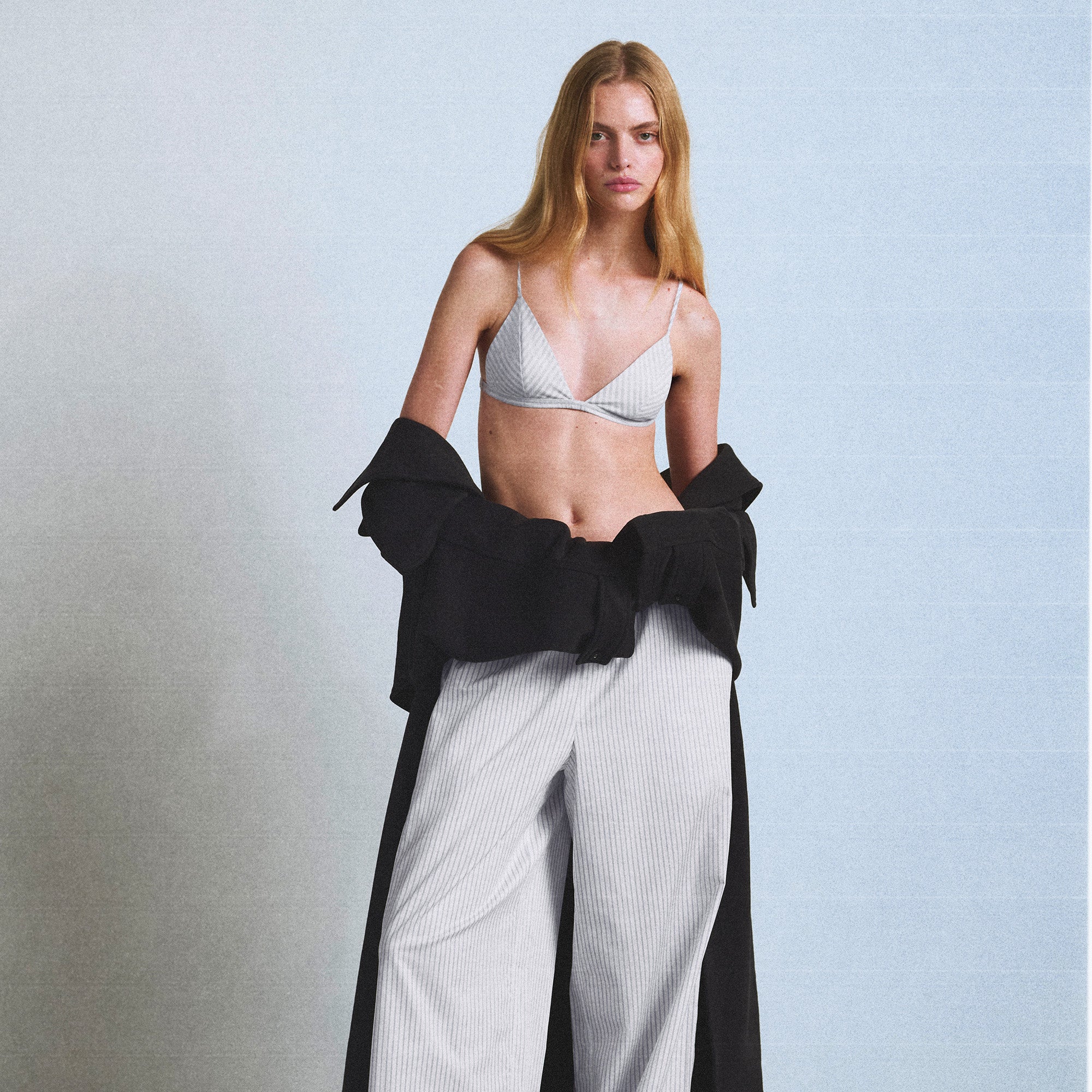 COTTON POPLIN TRIANGLE BRALETTE | ZEN BLUE STRIPE