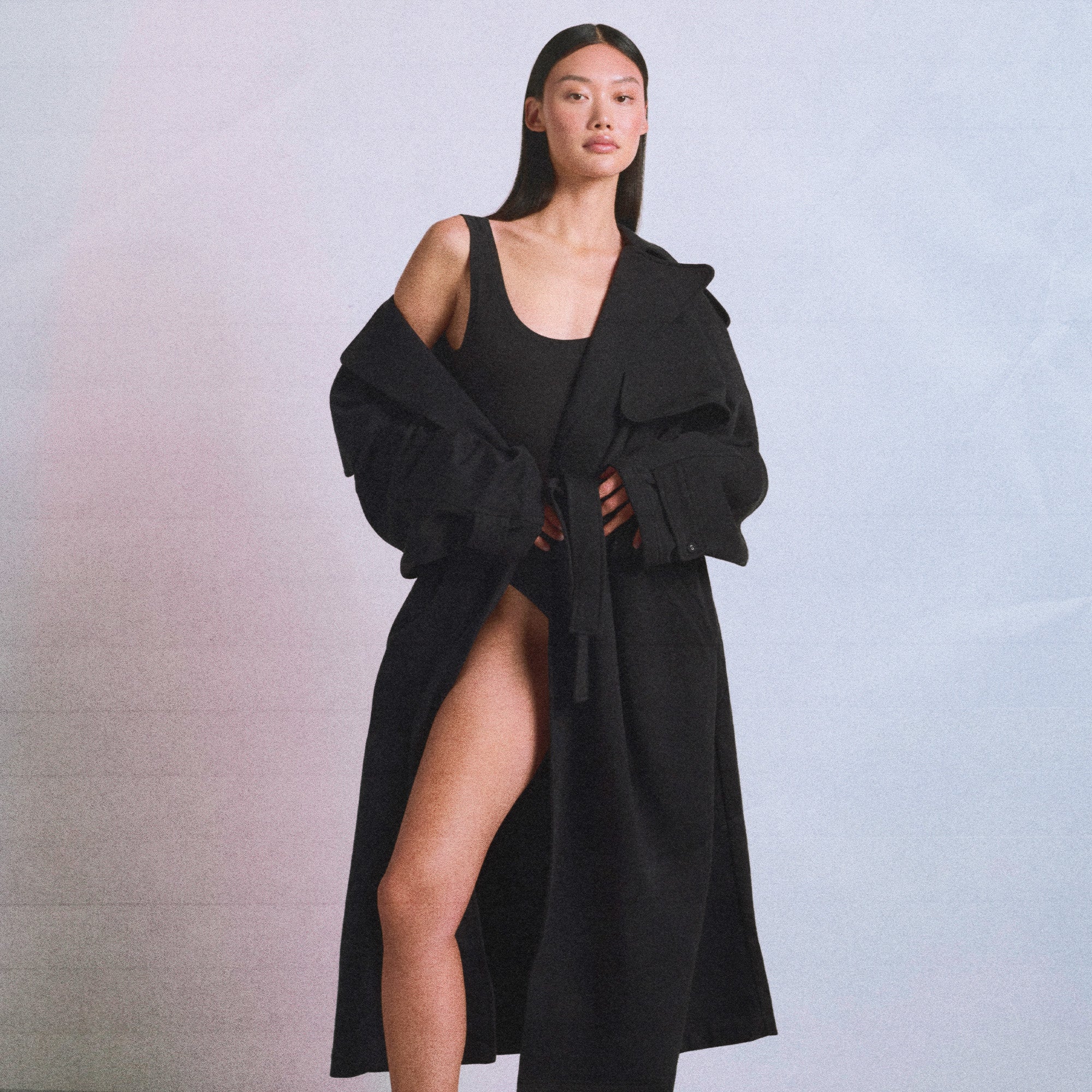BOYFRIEND FLEECE OVERSIZED TRENCH COAT | WASHED ONYX