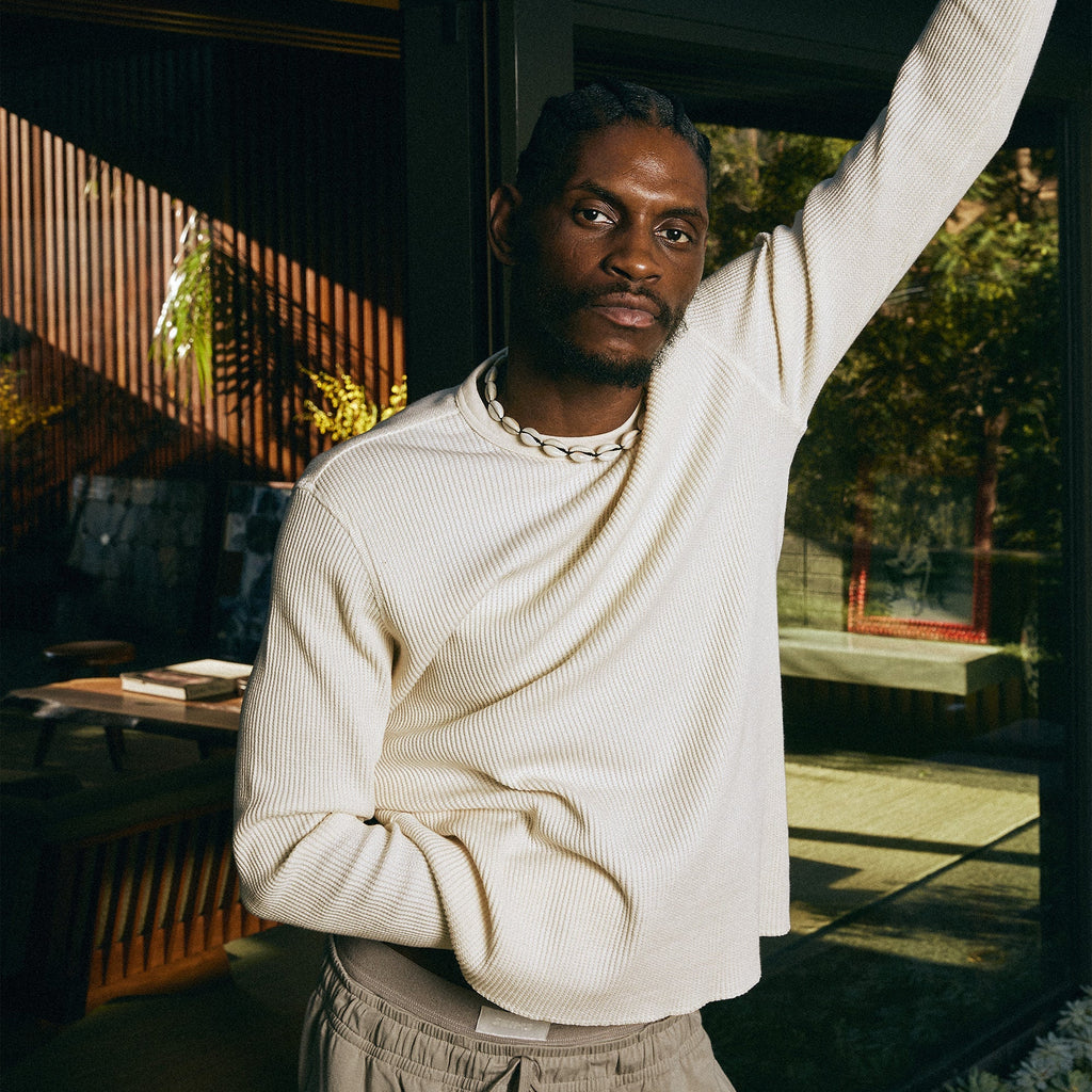 WAFFLE MENS LONG SLEEVE T-SHIRT | ECRU